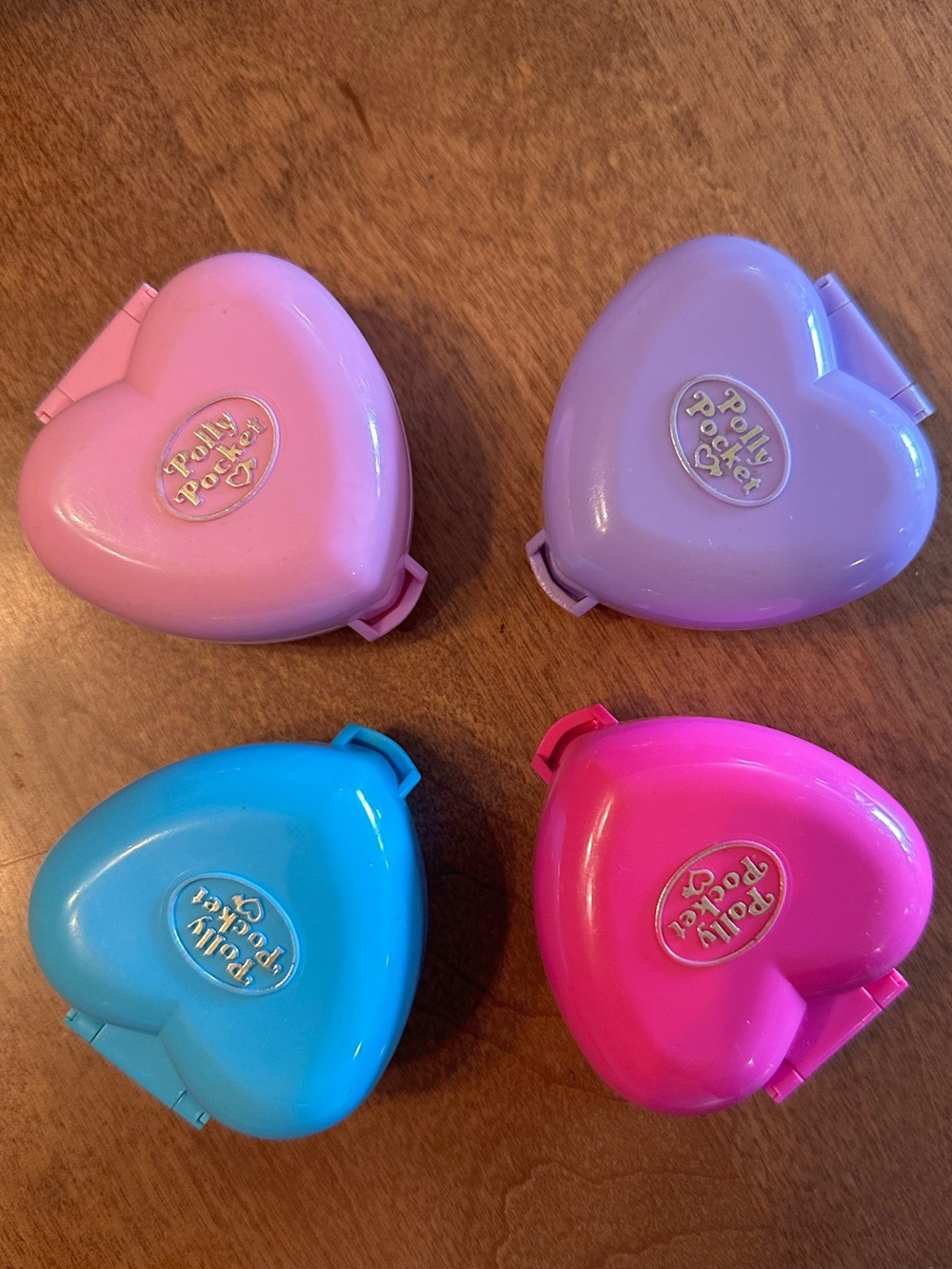 Original Polly Pocket Mini Heart Compact Set Vintage 1993 - Pink Blue Purple